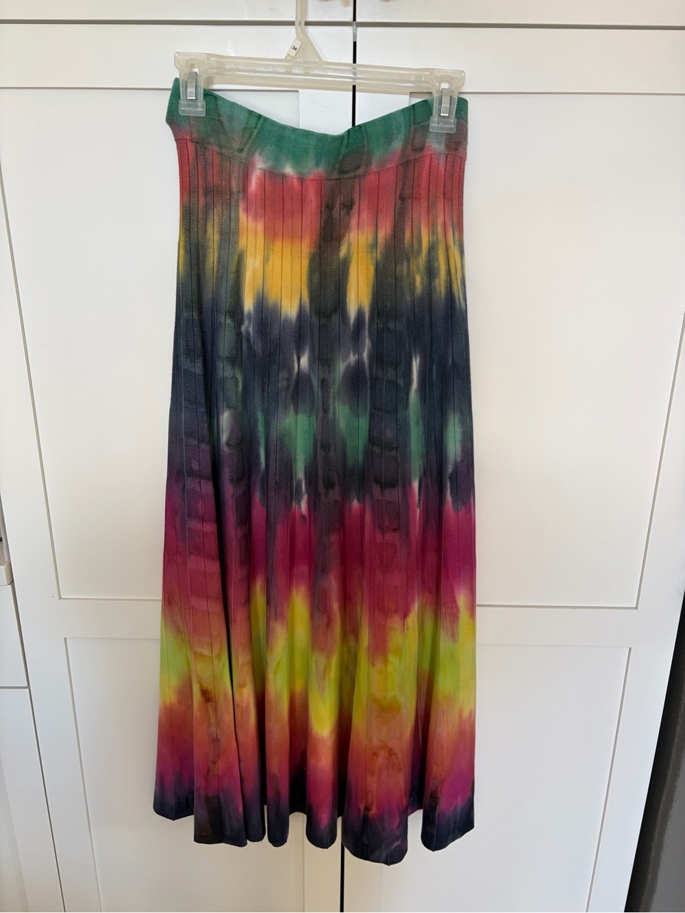 Gabriela Hearst Tie-Dye Pleated Maxi Skirt in Green, Yellow, Pink, Navy